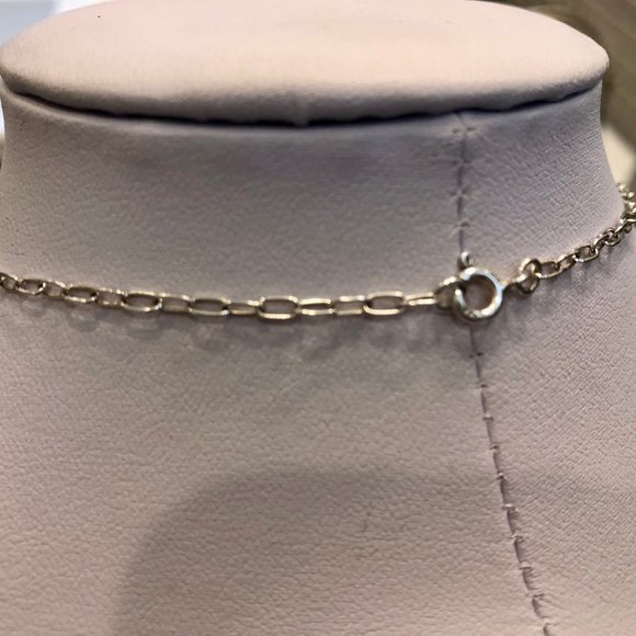 Sterling Silver 925 Necklace with a paperclip chain and a wavy disc as pendant. - Picture 7 of 9